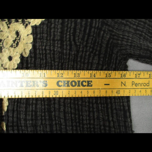 Soft Surroundings Sahara M black + Gold gauze collection short sleeve boho top - Picture 3 of 9